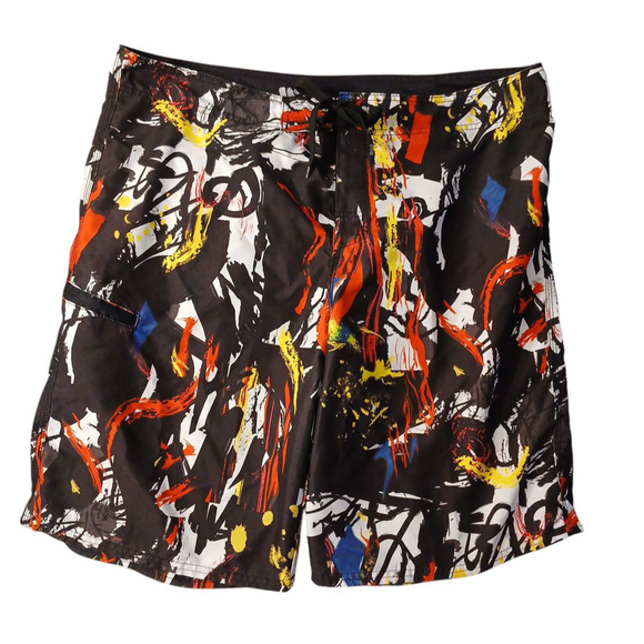Waimea Board Shorts Mens Sz 36 Black Graffiti Paint Color Splash Art Swim Trunks - Picture 1 of 15